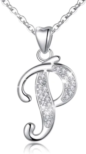 AEONSLOVE 925 Sterling Silver Initial Necklaces for Women, 26 Letters Pendants Necklace Gift for Mother, Daughter, Wife, 18 Inch Chain