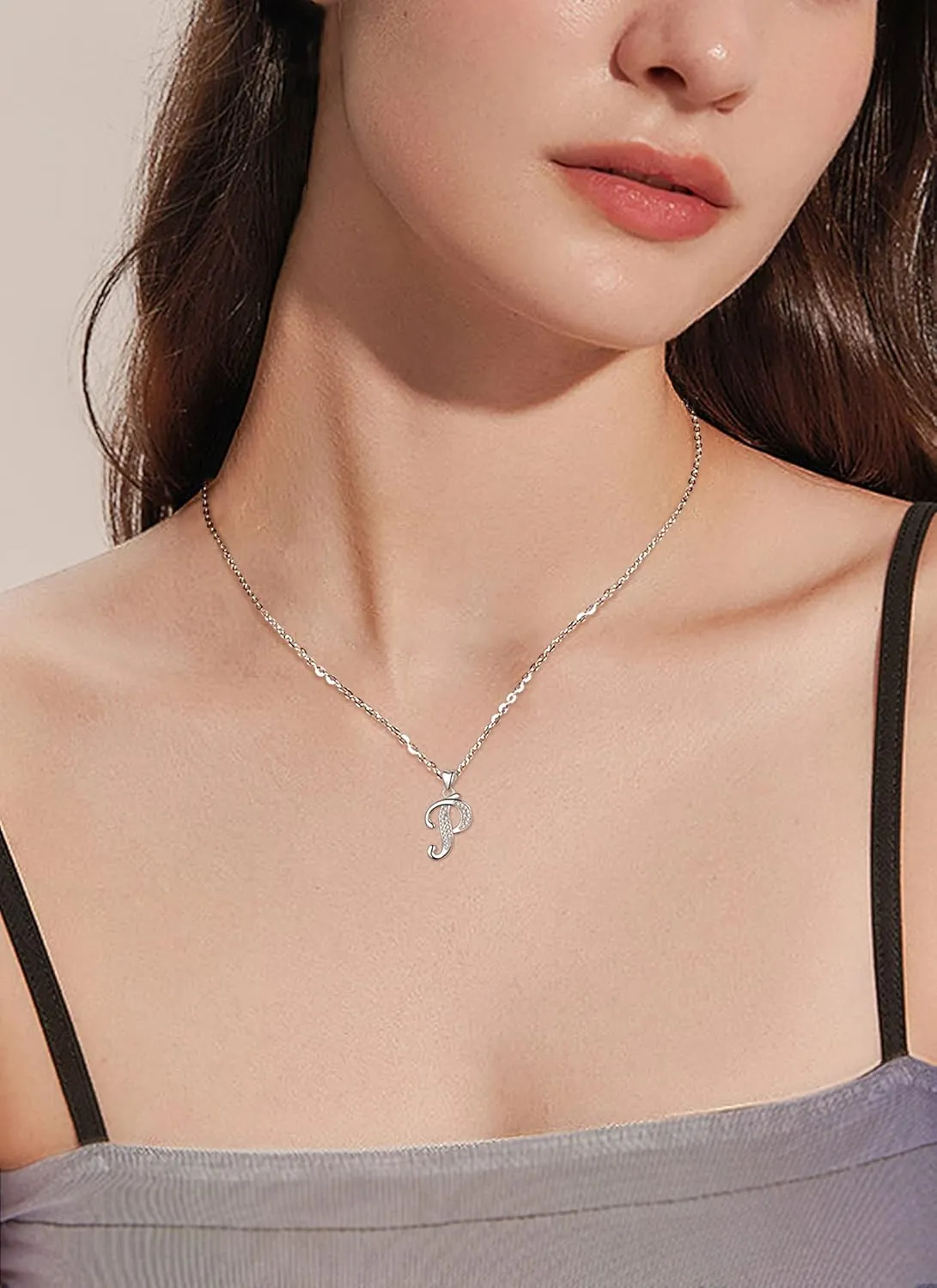 AEONSLOVE 925 Sterling Silver Initial Necklaces for Women, 26 Letters Pendants Necklace Gift for Mother, Daughter, Wife, 18 Inch Chain