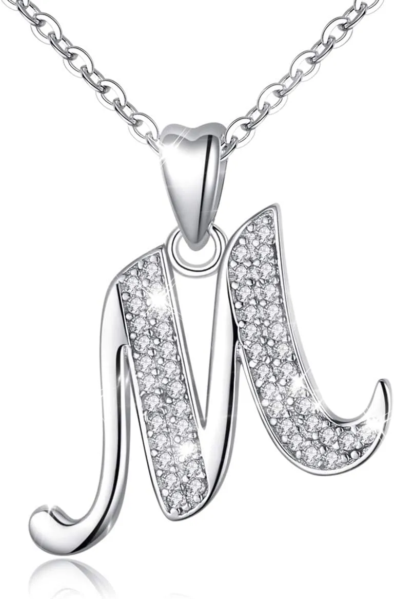 AEONSLOVE 925 Sterling Silver Initial Necklaces for Women, 26 Letters Pendants Necklace Gift for Mother, Daughter, Wife, 18 Inch Chain