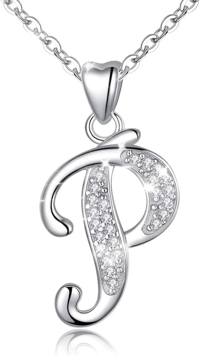 AEONSLOVE 925 Sterling Silver Initial Necklaces for Women, 26 Letters Pendants Necklace Gift for Mother, Daughter, Wife, 18 Inch Chain