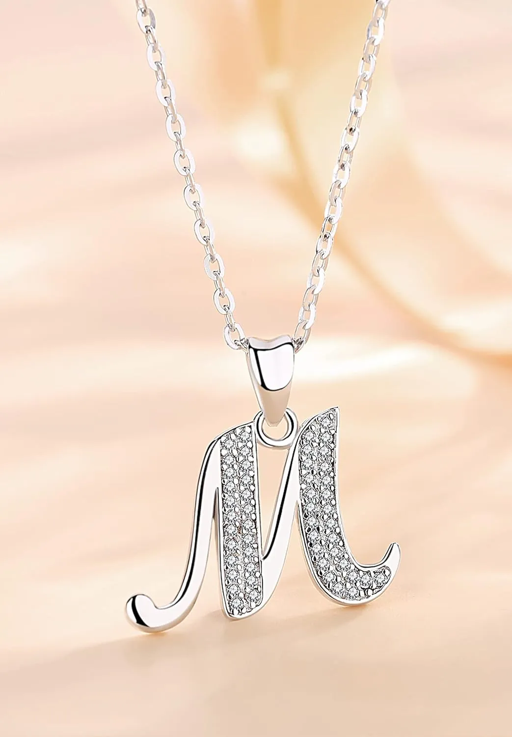 AEONSLOVE 925 Sterling Silver Initial Necklaces for Women, 26 Letters Pendants Necklace Gift for Mother, Daughter, Wife, 18 Inch Chain
