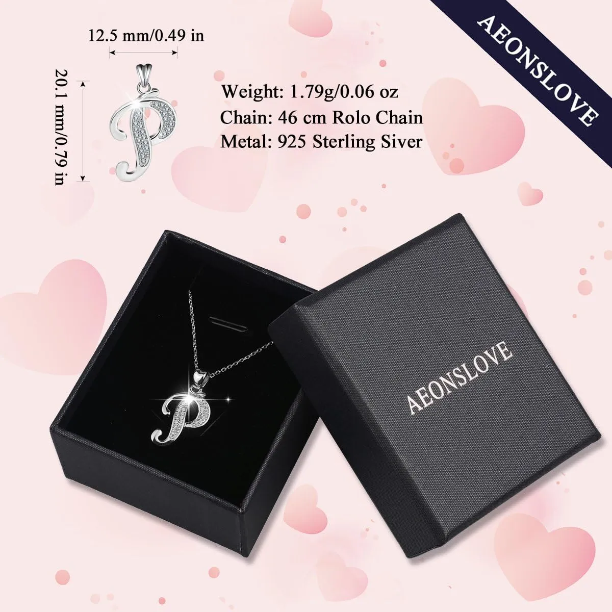 AEONSLOVE 925 Sterling Silver Initial Necklaces for Women, 26 Letters Pendants Necklace Gift for Mother, Daughter, Wife, 18 Inch Chain