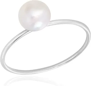 AeraVida Minimalist Charming White Cultured Freshwater Pearl Solitaire Polished Band .925 Sterling Silver Ring 7-9