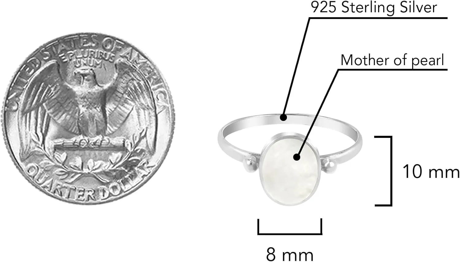 AeraVida Simply Stunning Oval Shaped White Mother of Pearl .925 Sterling Silver Ring | White Oval Ring | Mother of Pearl Ring | Comfort Fit USA Sizes 5-9