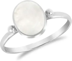 AeraVida Simply Stunning Oval Shaped White Mother of Pearl .925 Sterling Silver Ring | White Oval Ring | Mother of Pearl Ring | Comfort Fit USA Sizes 5-9