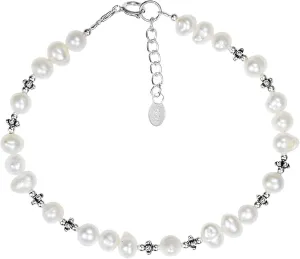Aeravida Stunning Bridal White Strand of Culture Freshwater Pearls & .925 Sterling Silver Bracelet | Culture Freshwater White Pearl Bracelet for Women | .925 Sterling Silver Bracelet | Stunning White Pearl Bracelet for Women