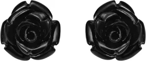 AeraVida Trendy and Stunning Goth Inspired Black Rose Carved Resin on .925 Sterling Silver Studs Floral Earrings | Black Goth Earrings for Women