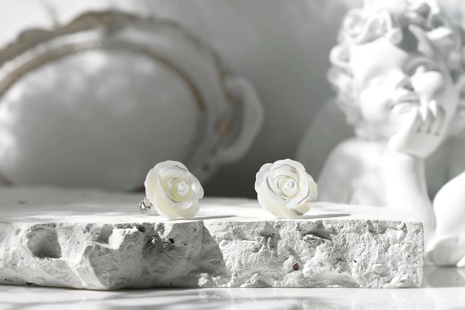 AeraVida White Mother of Pearl Stud Earrings | 925 Sterling Silver | Elegant Carved Floral Earrings | Classic Pearl Jewelry for Women | Lightweight & Timeless