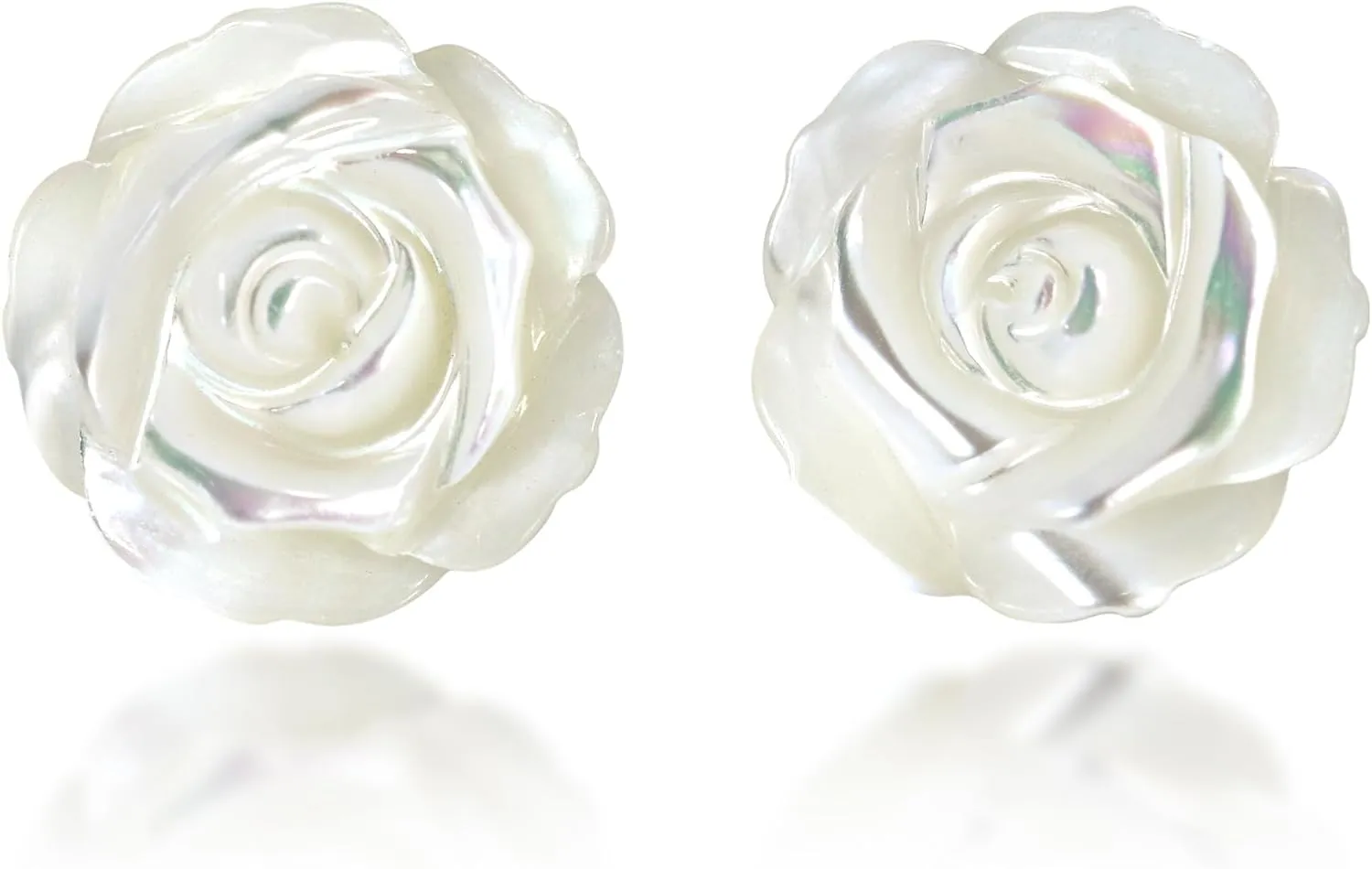 AeraVida White Mother of Pearl Stud Earrings | 925 Sterling Silver | Elegant Carved Floral Earrings | Classic Pearl Jewelry for Women | Lightweight & Timeless