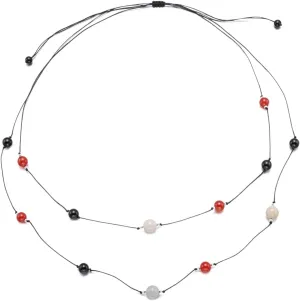 Agate Stone Necklaces for Women, Layered, Black Red Agates and White Alxa Beads, 23~30 inches Adjustable