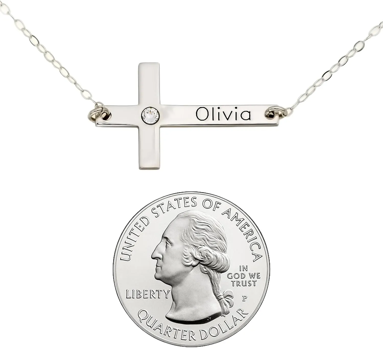 AJ's Collection Personalized Cross Necklace With Birthstone Setting. Upto 9 Characters. Choice of 925 Chain. Gifts for Her