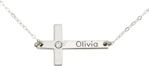 AJ's Collection Personalized Cross Necklace With Birthstone Setting. Upto 9 Characters. Choice of 925 Chain. Gifts for Her