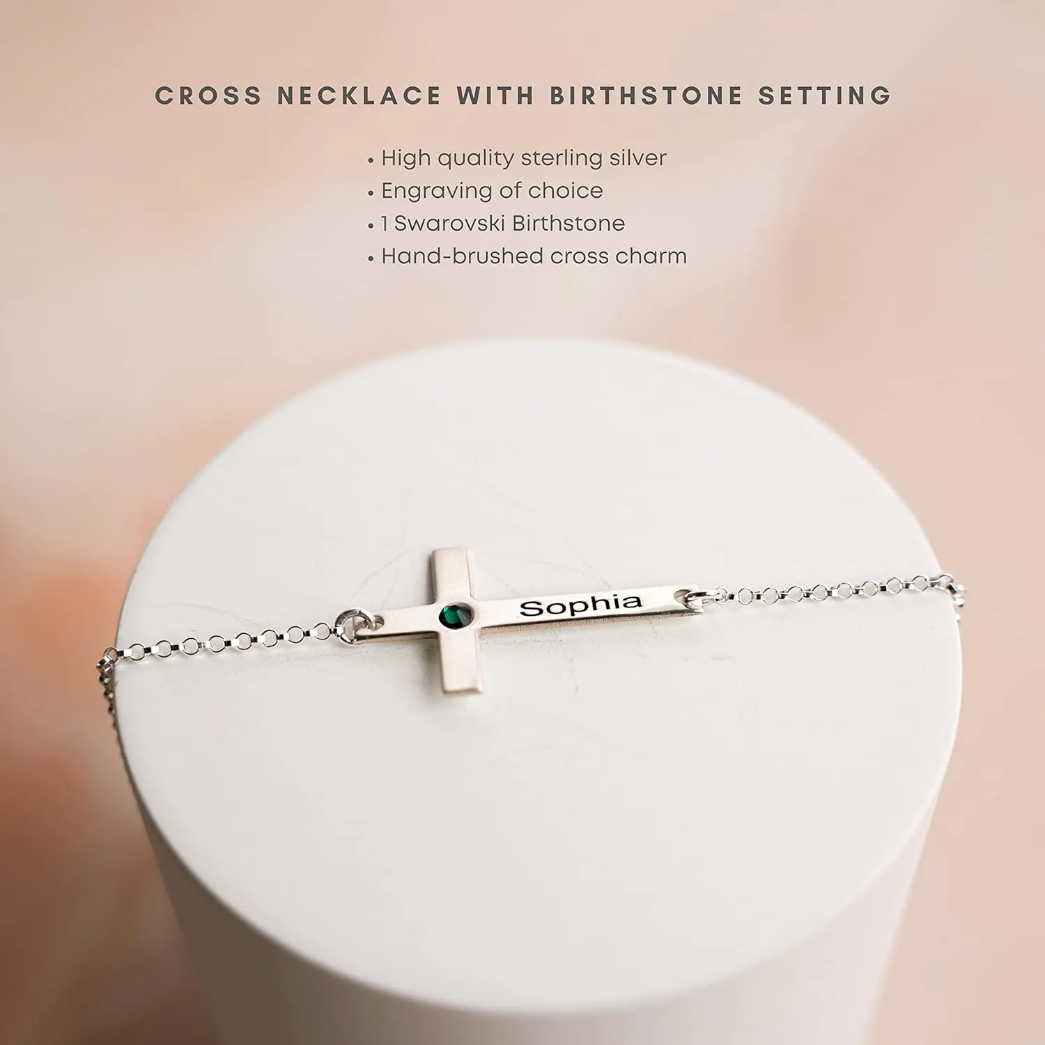 AJ's Collection Personalized Cross Necklace With Birthstone Setting. Upto 9 Characters. Choice of 925 Chain. Gifts for Her