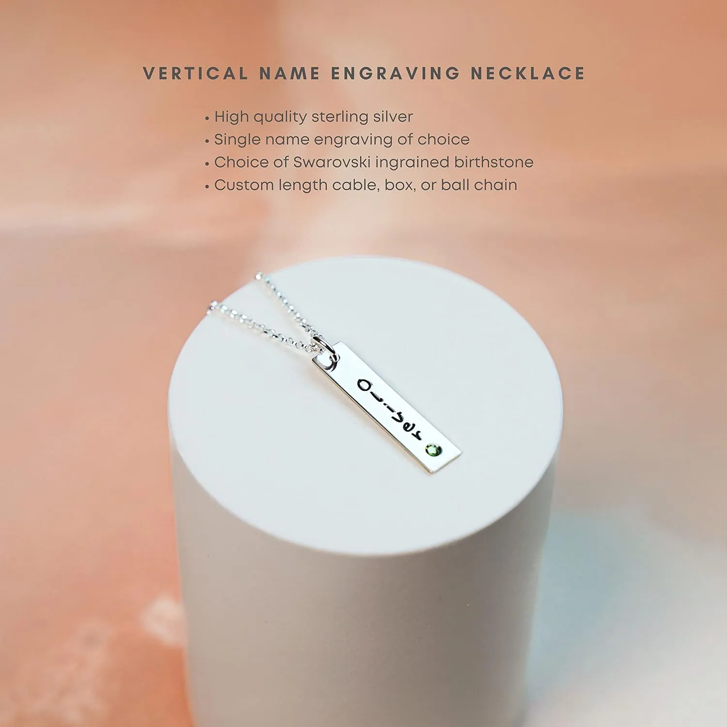 AJ's Collection Personalized Rectangle Nametag Sterling Silver Necklace With Birthstone Setting. Customize a Rectangle Charm. Choice of Sterling Silver Chain. Gift For All. Makes Great Birthday Gift.