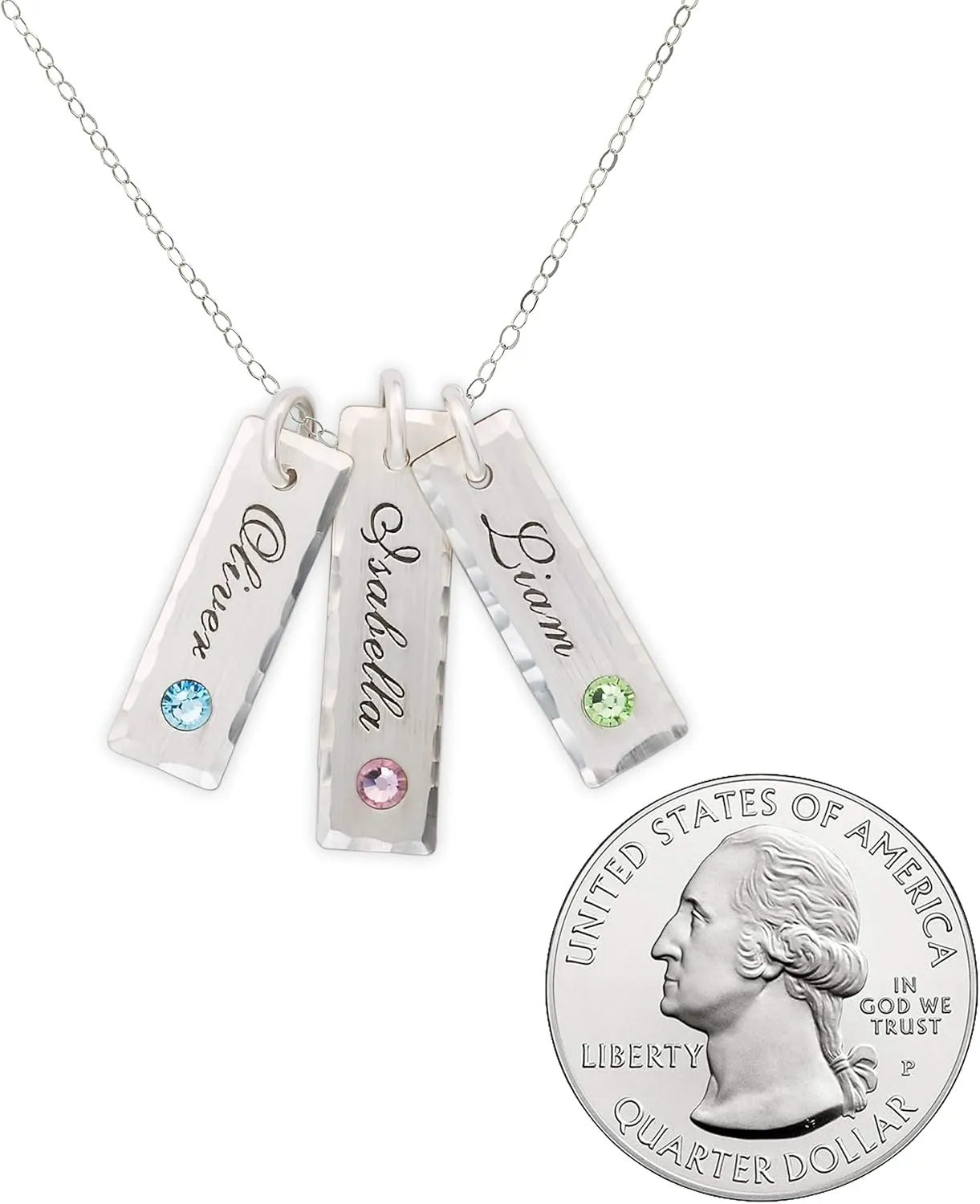 AJ's Collection Unity in Three with Crystal Birthstone Setting Personalized Charm Necklace. Customized Pendants with Names of Your Choice. Choose Up to 3 Birthstones, and 925 Chain. Gifts for Her
