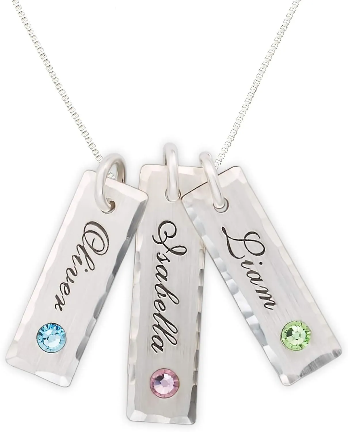 AJ's Collection Unity in Three with Crystal Birthstone Setting Personalized Charm Necklace. Customized Pendants with Names of Your Choice. Choose Up to 3 Birthstones, and 925 Chain. Gifts for Her