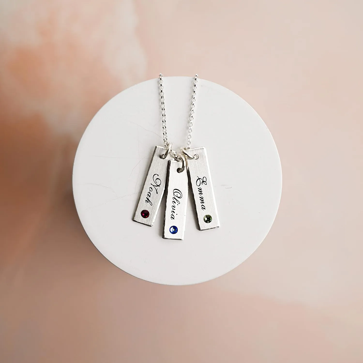AJ's Collection Unity in Three with Crystal Birthstone Setting Personalized Charm Necklace. Customized Pendants with Names of Your Choice. Choose Up to 3 Birthstones, and 925 Chain. Gifts for Her
