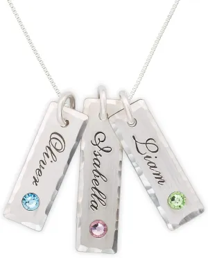 AJ's Collection Unity in Three with Crystal Birthstone Setting Personalized Charm Necklace. Customized Pendants with Names of Your Choice. Choose Up to 3 Birthstones, and 925 Chain. Gifts for Her