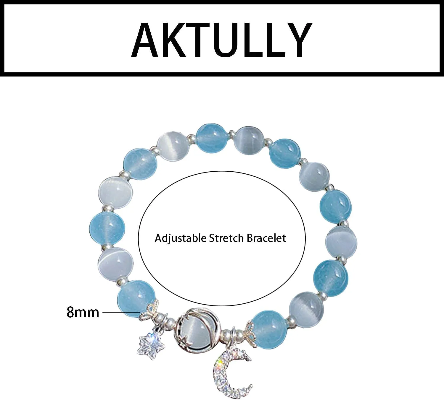 Aktully Crystal Healing Bracelets for Women Moonstone Bracelet Stars Moon Planet Bracelet Crystal Healing Beaded Bracelets Lucky Energy Chakra Beads Bracelet for Women