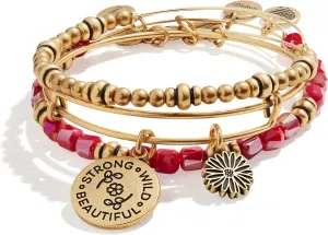 Alex and Ani Connections Expandable Bangle for Women, I Trust The Strength Of My Soul Charm, Set of 2, Rafaelian Gold Finish, 2 to 3.5 in
