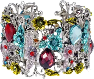 Alilang Antique Hollow Vintage Floral Topaz Crystal Rhinestone Flower Garden Bracelet Bangle Cuff