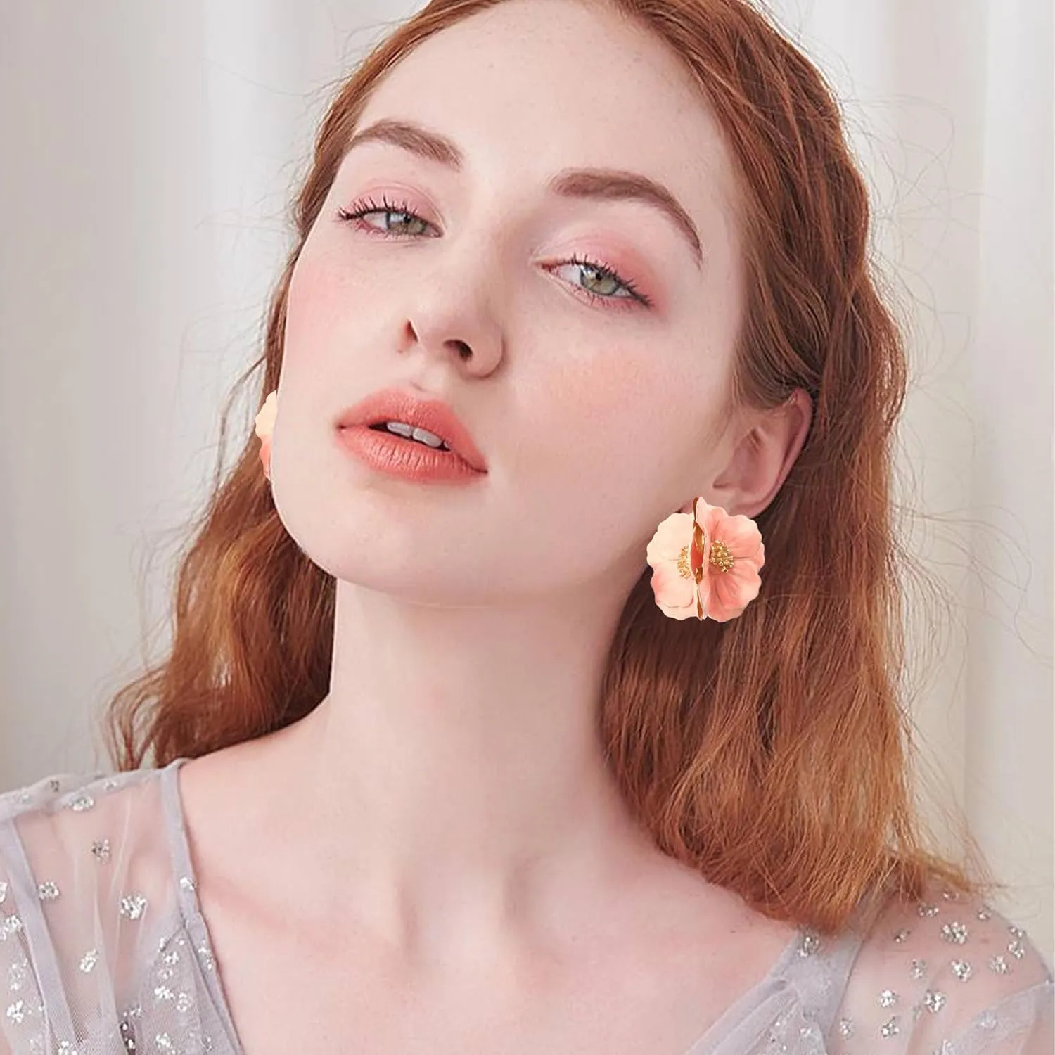 Alloy Flower Ball Earrings Flower Floral Statement Stud Earrings Jewelry Gift for Women