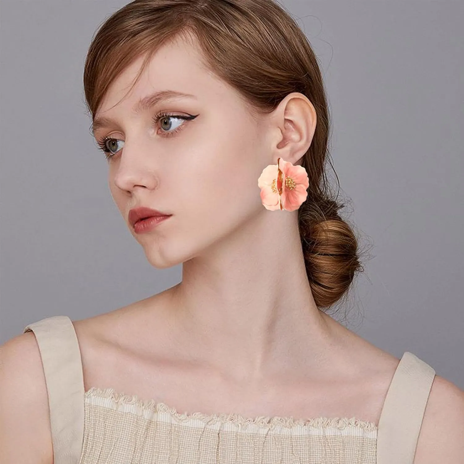 Alloy Flower Ball Earrings Flower Floral Statement Stud Earrings Jewelry Gift for Women