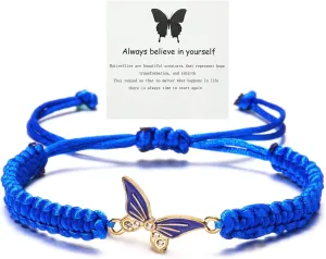 Always Believe in Yourself Butterfly Bracelet Cute Butterfly Charm Bracelets for Women Elastic Butterfly Crystal Beads Bracelet Lucky Butterfly Jewelry