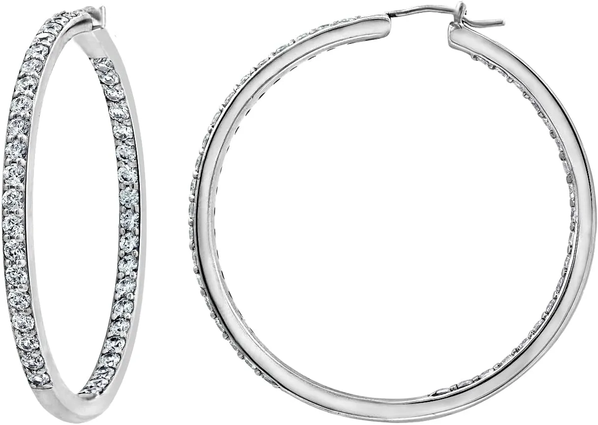 Amazon Essentials Platinum or Gold Plated Sterling Silver Inside-Out Hoop Earrings made with Infinite Elements Zirconia, (previously Amazon Collection)