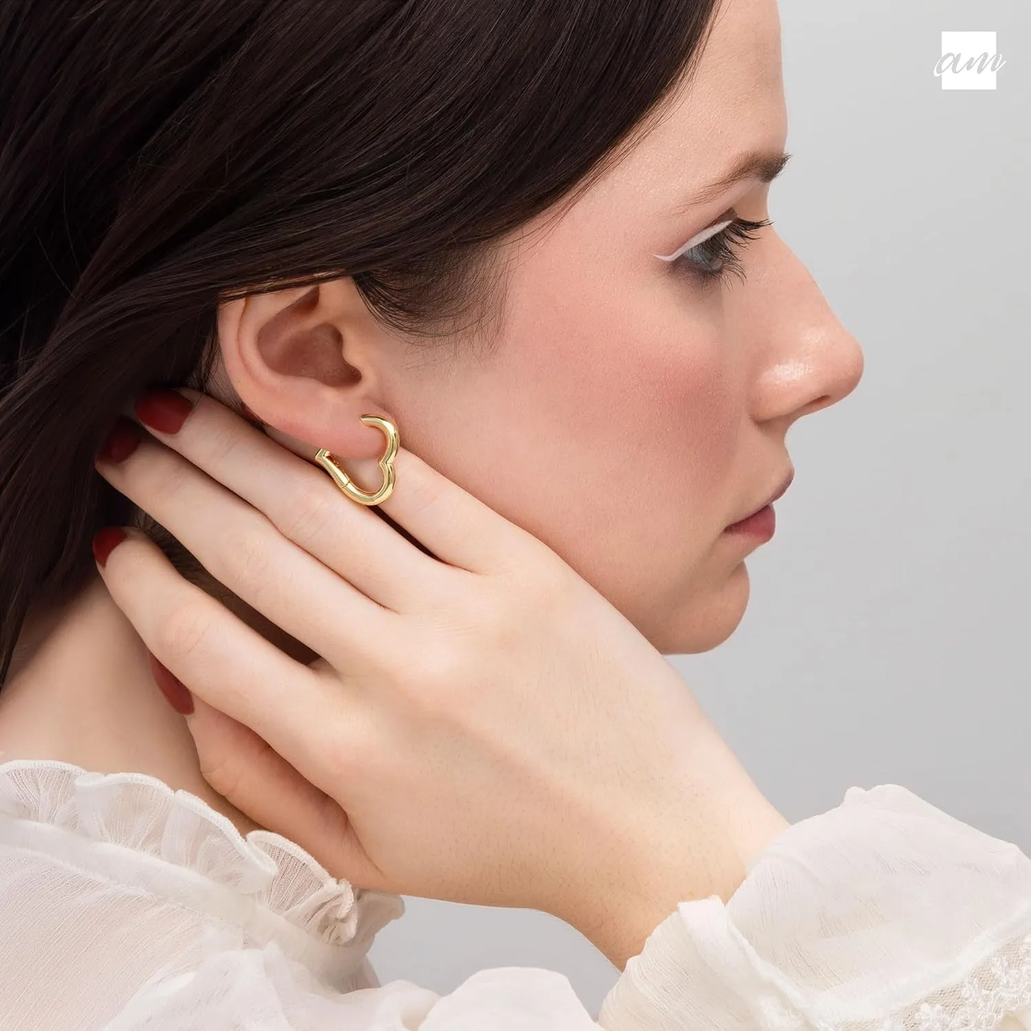 Amberta Silver Gold Plated Chunky Heart Earrings | Dupe Bold Heart Hoops for Women, Huggie Love Friendship Gift