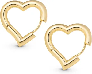 Amberta Silver Gold Plated Chunky Heart Earrings | Dupe Bold Heart Hoops for Women, Huggie Love Friendship Gift