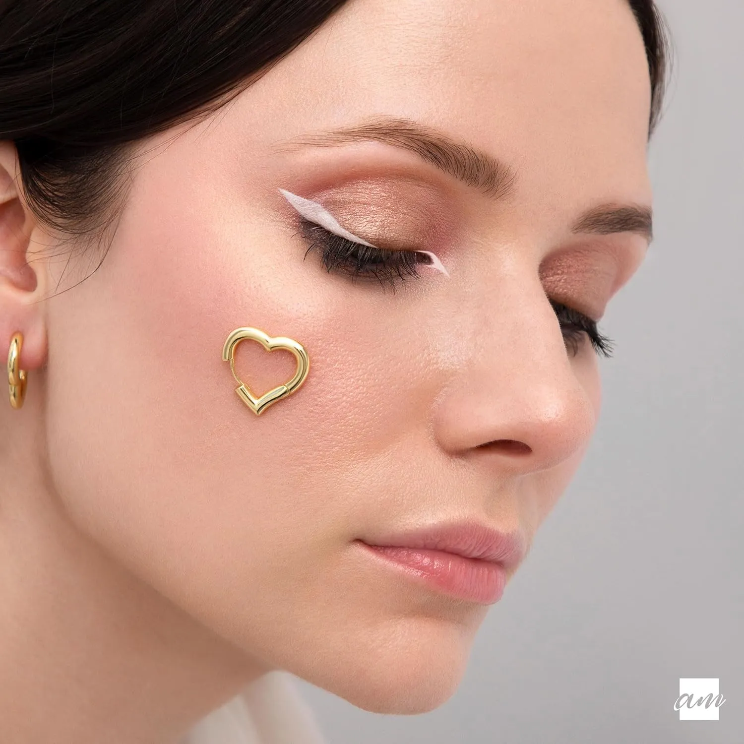 Amberta Silver Gold Plated Chunky Heart Earrings | Dupe Bold Heart Hoops for Women, Huggie Love Friendship Gift