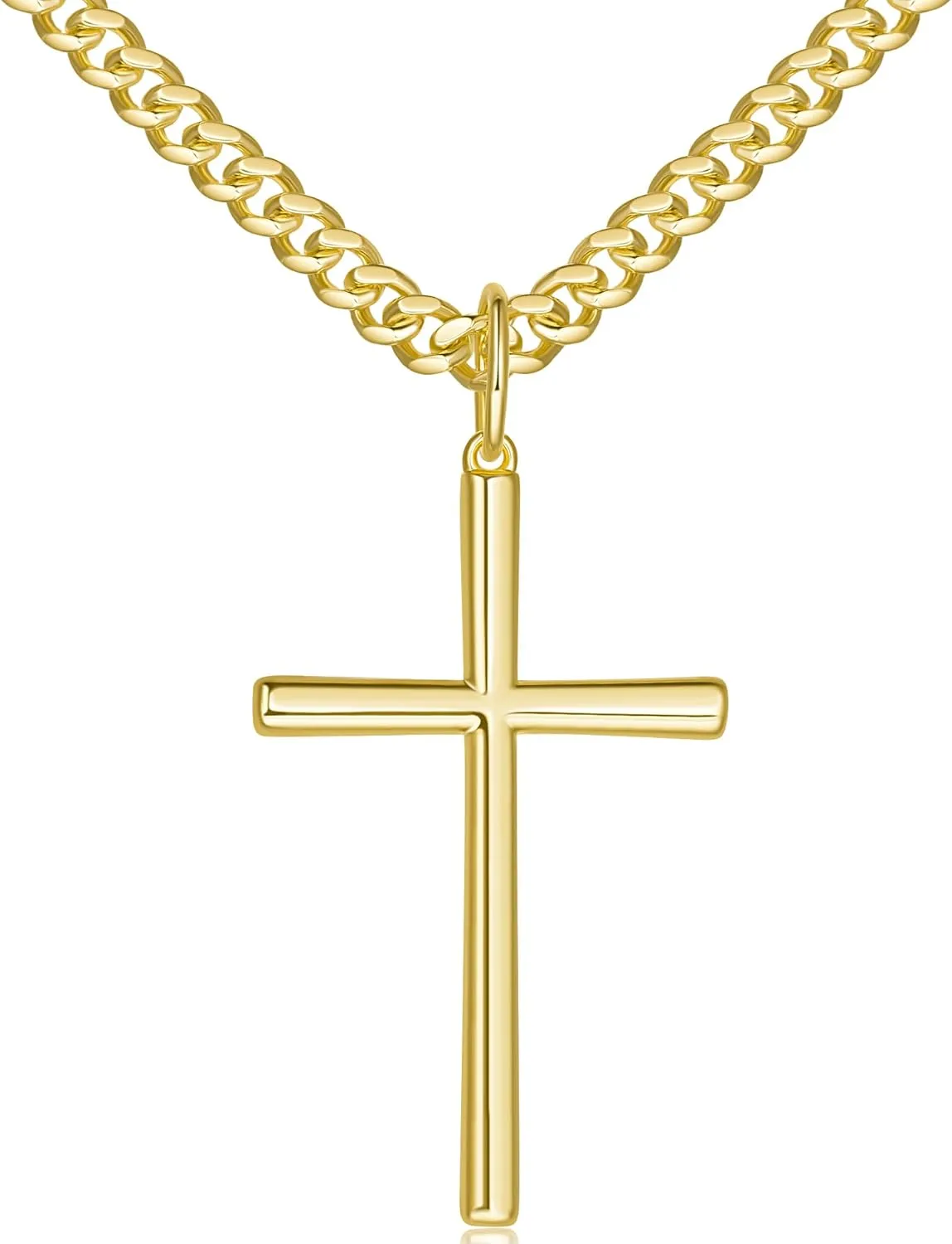 AMELINE Cross Necklace 14K Gold Cross Chain for Men Cuban Link Bold in Form Dainty Gold Crosses Pendant Necklace for Men 20/22/24in