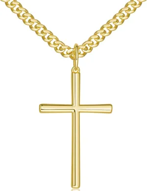 AMELINE Cross Necklace 14K Gold Cross Chain for Men Cuban Link Bold in Form Dainty Gold Crosses Pendant Necklace for Men 20/22/24in