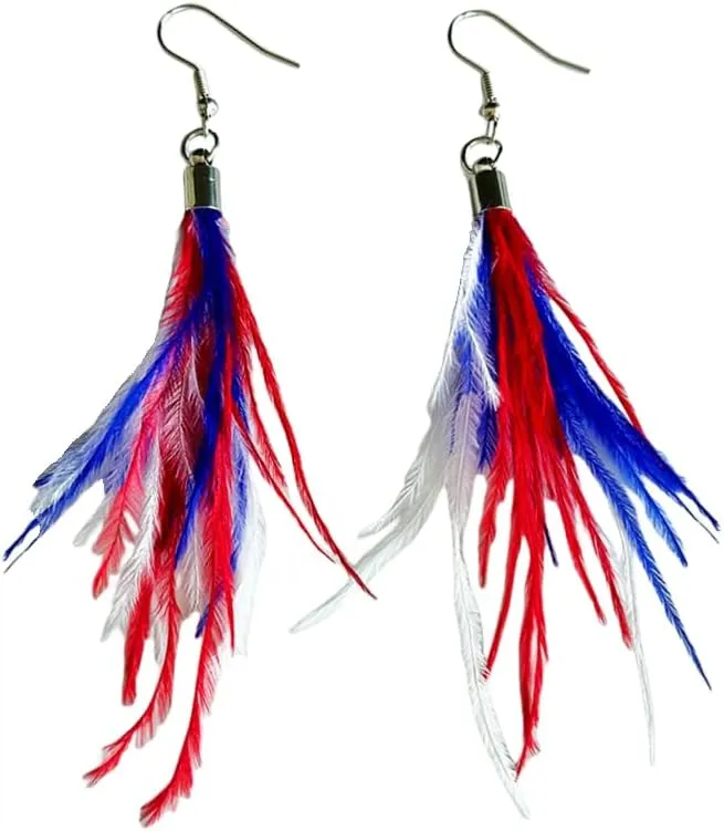 American Patriotic Tassels Earrings American Flag Glitter Red White and Blue Teardrop Leather Earrings for Women 4th of July Independence Memorial Day Dangle Earring Decor Accessories