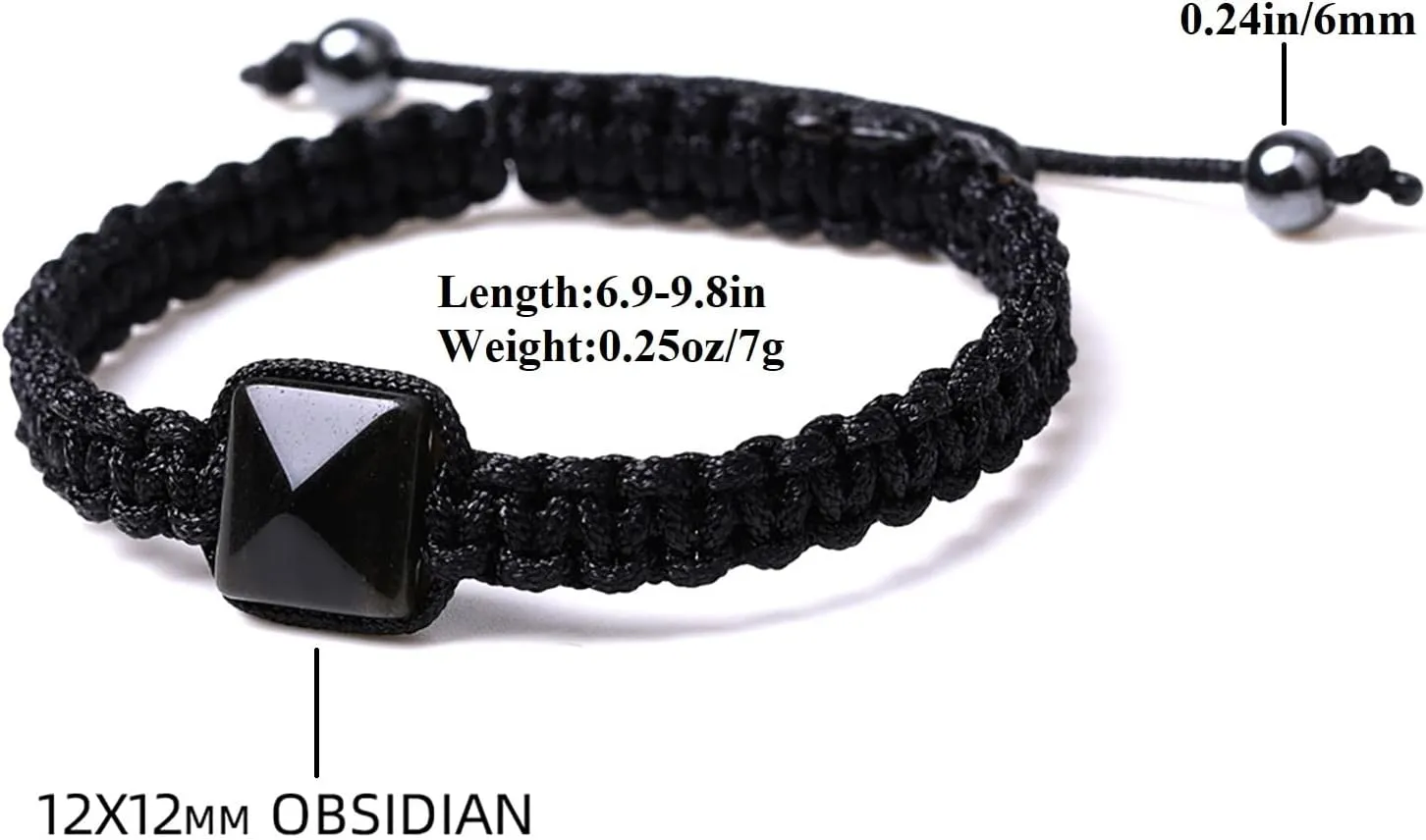 Amethyst Rainbow Adjustable Bracelet Handmade Braided Friendship String Bracelets Rose Quartz Pyramid Bohemian Bracelet Gift for Women Men