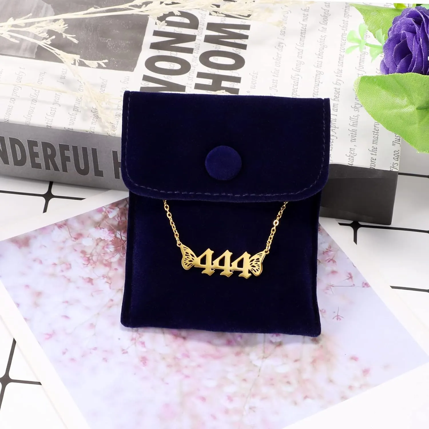Angle Number Necklace For Women, 18K Gold Plated 111,222,333,444,555,666,777,888,999 Butterfly Wings Pendants Choker Numerology Jewelry