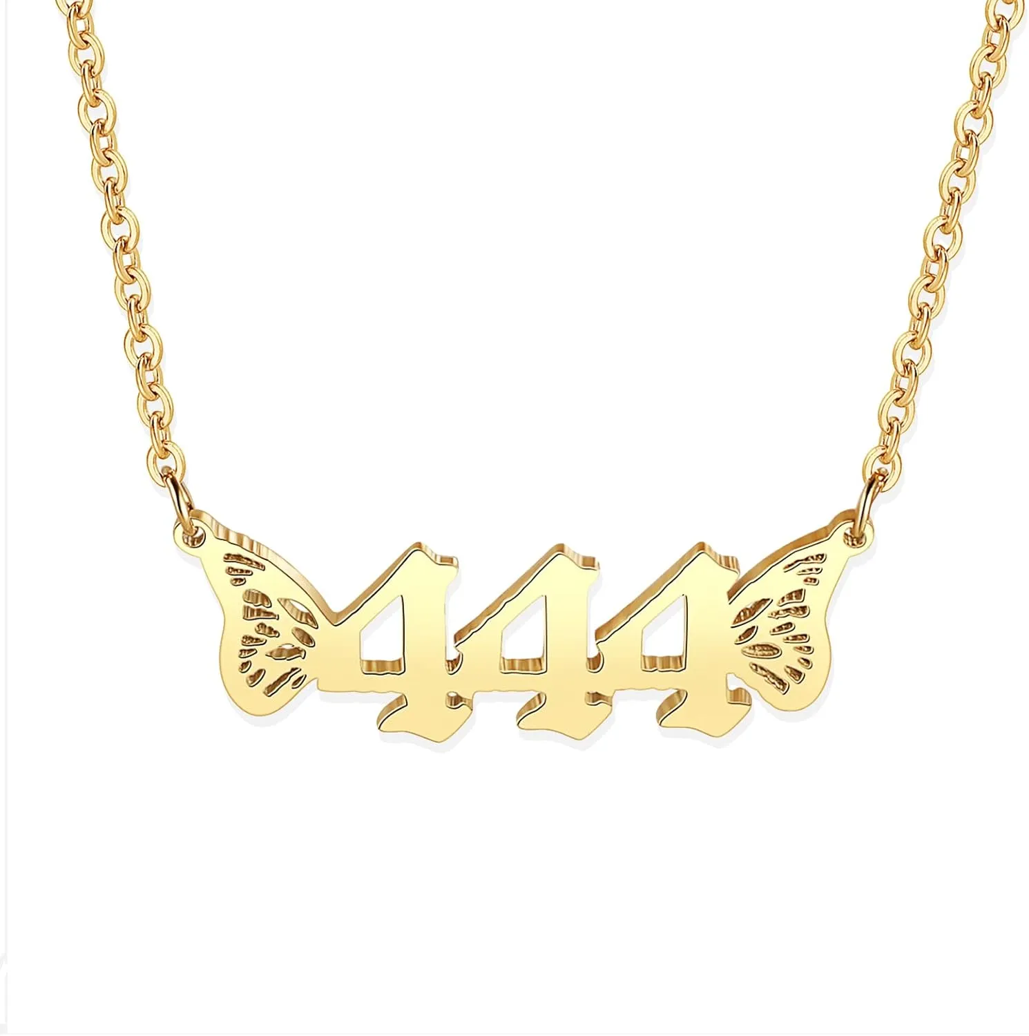 Angle Number Necklace For Women, 18K Gold Plated 111,222,333,444,555,666,777,888,999 Butterfly Wings Pendants Choker Numerology Jewelry