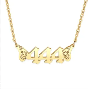 Angle Number Necklace For Women, 18K Gold Plated 111,222,333,444,555,666,777,888,999 Butterfly Wings Pendants Choker Numerology Jewelry