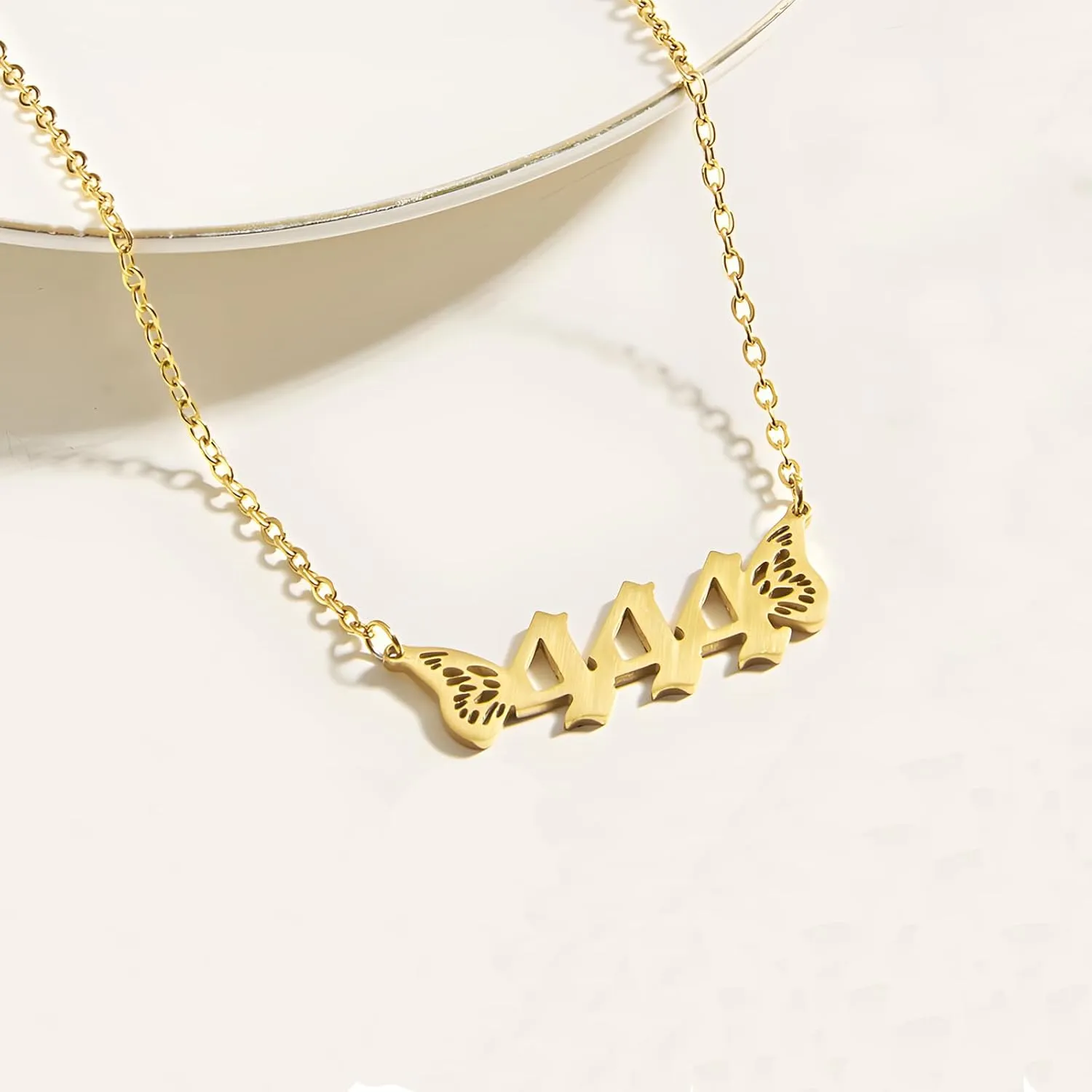 Angle Number Necklace For Women, 18K Gold Plated 111,222,333,444,555,666,777,888,999 Butterfly Wings Pendants Choker Numerology Jewelry