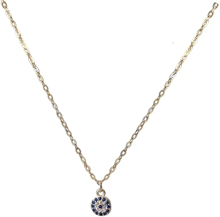 Annika Bella Blue Cubic Zirconia Necklace, Gold Chain for Women, Circle Round Charm Necklaces, Mothers Day Gift, Gift for Her