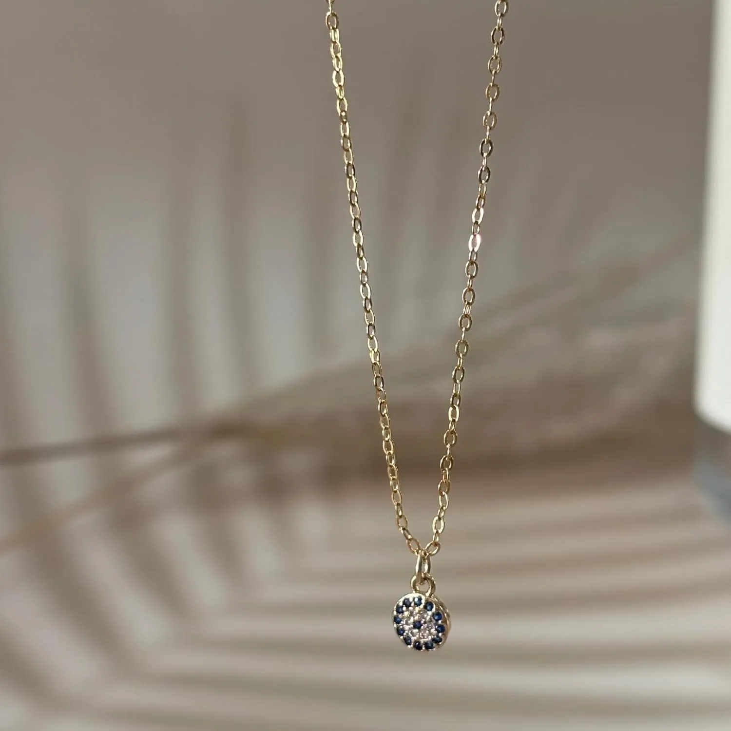 Annika Bella Blue Cubic Zirconia Necklace, Gold Chain for Women, Circle Round Charm Necklaces, Mothers Day Gift, Gift for Her