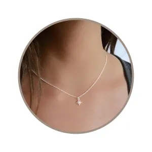 Annika Bella Star Necklace, Tiny Cubic Zirconia North-Star Pendant, 925 Sterling Silver Chain, Celestial Necklaces, Womens Jewelry, Gift for Her (1pc)
