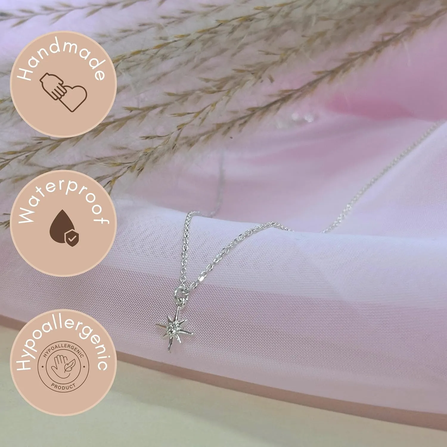 Annika Bella Star Necklace, Tiny Cubic Zirconia North-Star Pendant, 925 Sterling Silver Chain, Celestial Necklaces, Womens Jewelry, Gift for Her (1pc)