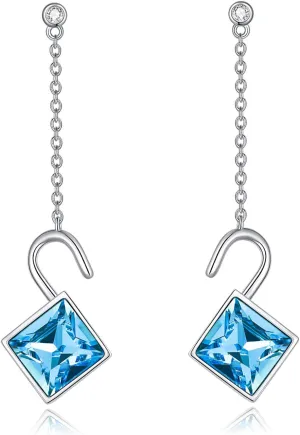 AOBOCO Heart Lock Earrings 925 Sterling Silver Padlock Dangle Earrings with Austrian Crystal Jewelry Gift for Women Her