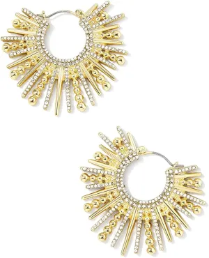 AoJun Gold Drop Dangle Earrings for Women,14K Gold Plated S925 Sterling Silver Post Hoop Earrings Hypoallergenic Earrings for Women Dangle Earrings (J Gold-Sunburst statement hoop earrings)