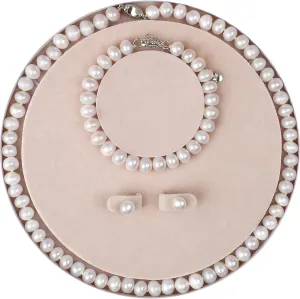 AOOVOO Freshwater Cultured Pearl Necklace Set - Real Pearl Necklace Set Includes Stunning Bracelet and Stud Earrings Jewelry Set for Women