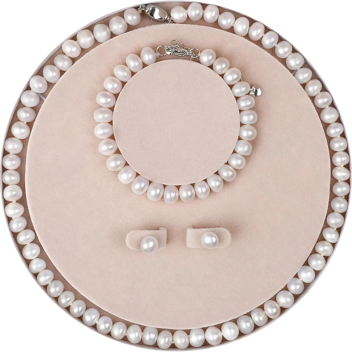AOOVOO Freshwater Cultured Pearl Necklace Set - Real Pearl Necklace Set Includes Stunning Bracelet and Stud Earrings Jewelry Set for Women
