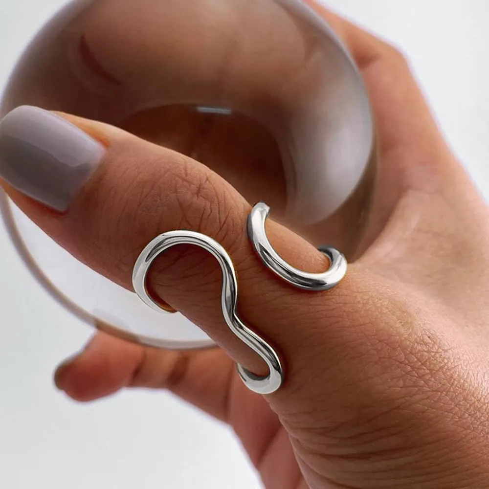 Atiptu Gold Silver Thumb Rings Chunky Gold Rings for Women Asymmetrical Wavy Curve Ring Adjustable Stainless Steel Rings Jewelry
