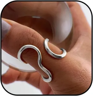 Atiptu Gold Silver Thumb Rings Chunky Gold Rings for Women Asymmetrical Wavy Curve Ring Adjustable Stainless Steel Rings Jewelry